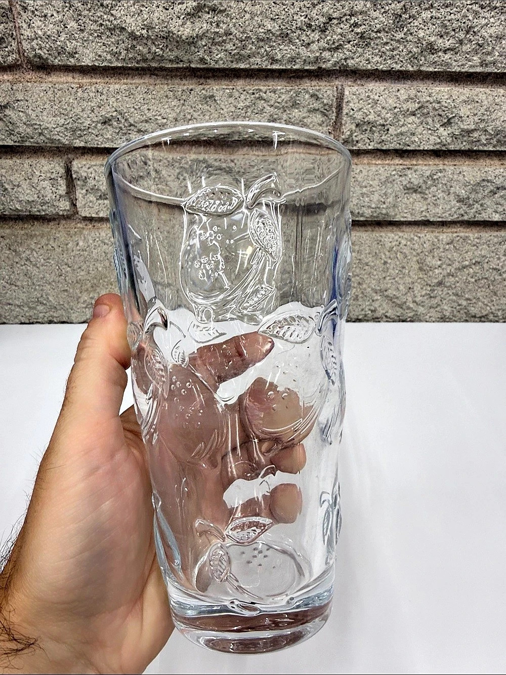 Vintage Clear Pressed Glass Fruit Pattern Highball Tumbler – Embossed Fruit Desi